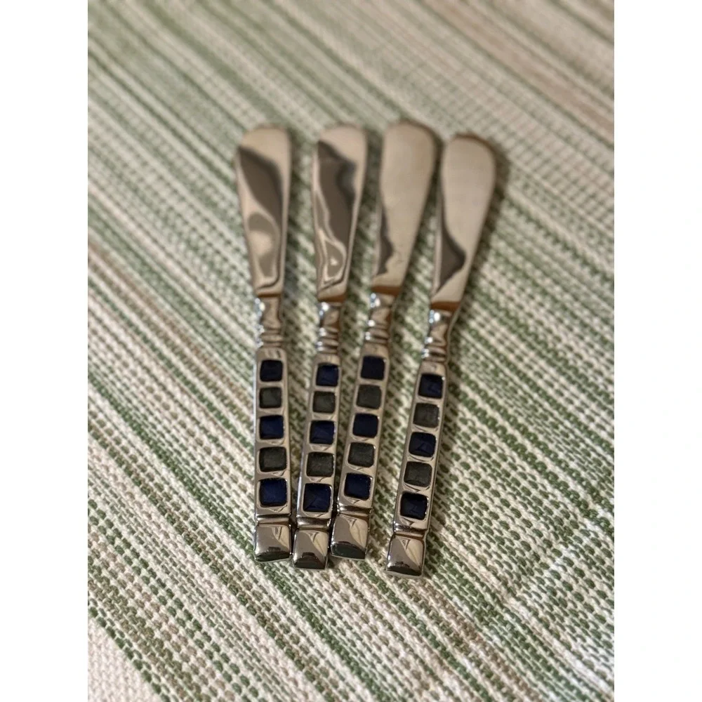 Vintage Heavyweight Geometric Blue Inlay Cocktail & Charcuterie Set (7pcs)
